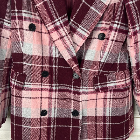 7 For All Mankind Plaid Blazer Double Breasted Burgundy Medium - Picture 4 of 7